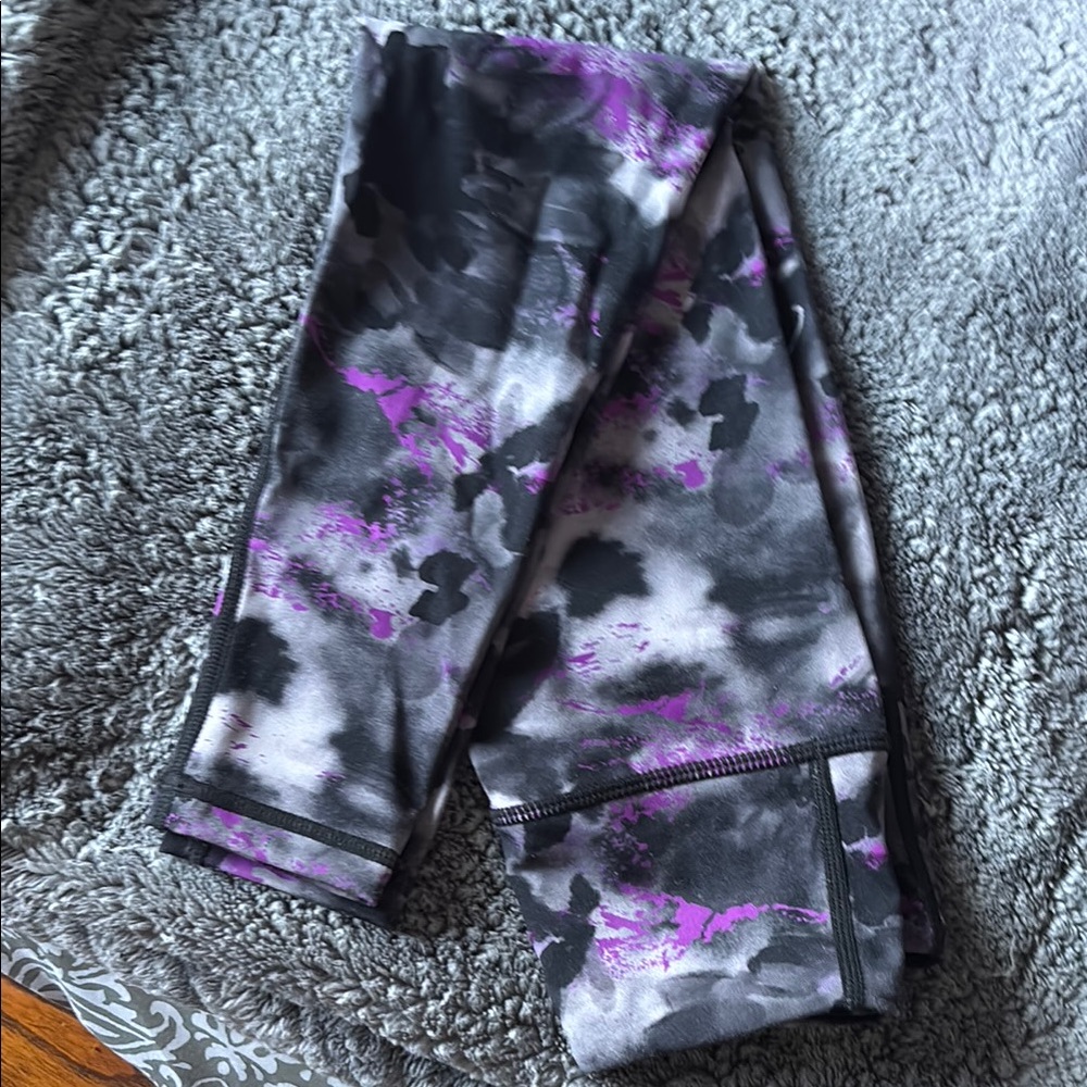 Purple and Black Leggings with Tie-Dye Pattern